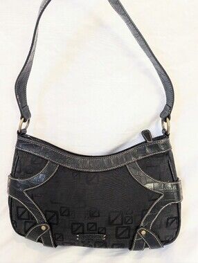 Nine & Company Y2K Monogram Shoulder Bag Black Canvas Croc Trim